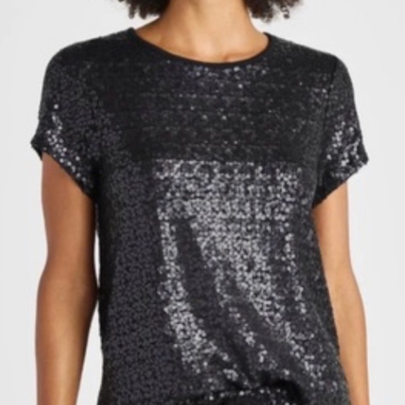 Splendid Black Sequin Short Sleeve Top - Picture 1 of 4